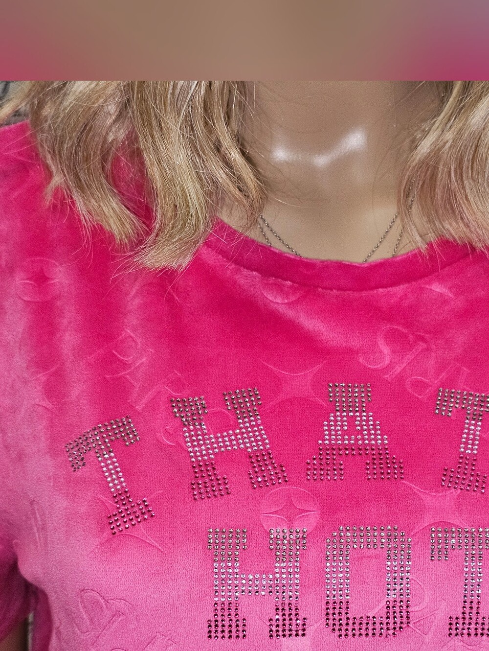 Y2K Paris Hilton Hot Pink Logo Night Shirt Dress Velour Sz Large 'That's Hot' - Picture 3 of 8